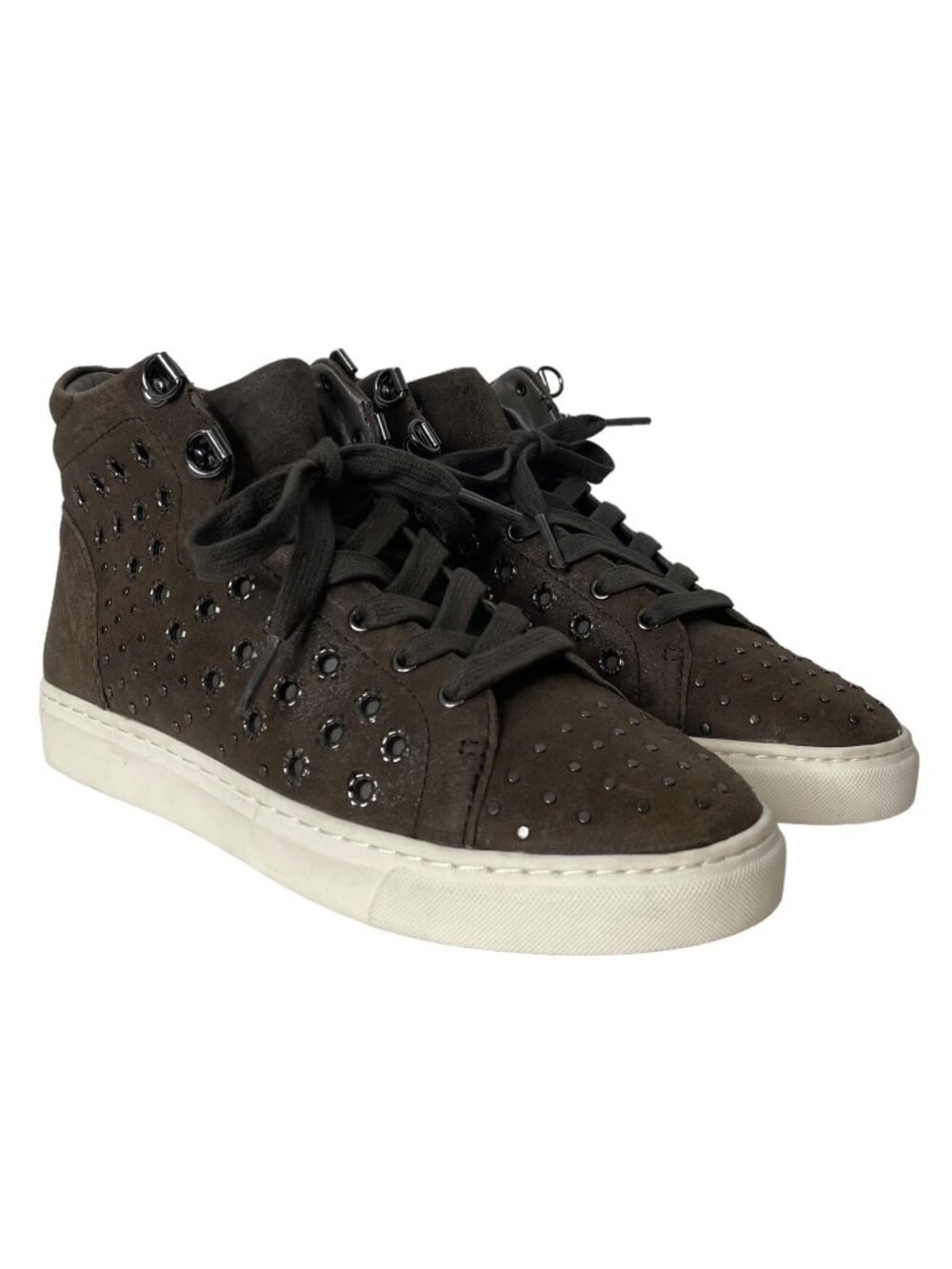 Vince Camuto Womens Sneakers Size 6 Bestinda Dark Taupe Grommet Studded Mid Top